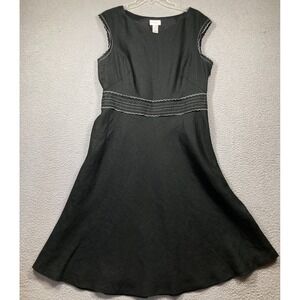 Liz Claiborne Dress‎ Women's 16 Black Linen Fit Flare Side Zip Sleeveless Lined
